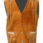 Men’s Cowboy Suede Leather Fringed Vest