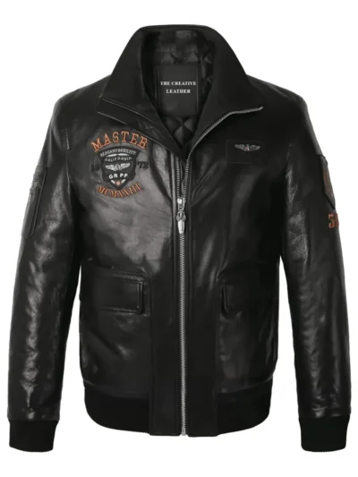 Mens Fashionable Embroidery Leather Jacket - creativeleather