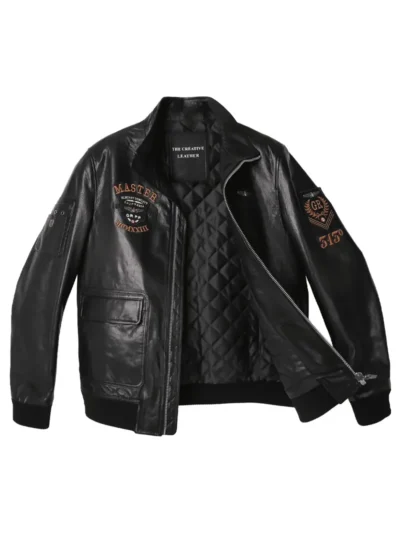Mens Fashionable Embroidery Leather Jacket 4
