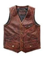 Mens Handmade Motorcycle Stylish Brown Leather Vest