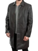 Men’s Knee Length Black Leather Coat