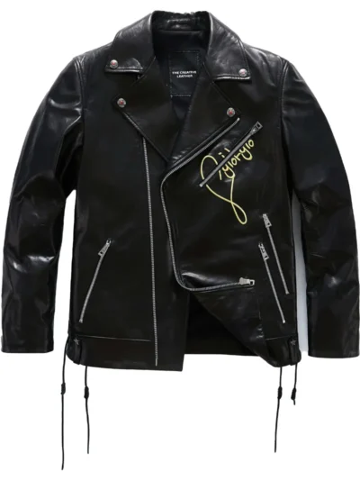 Mens Printed Leather Biker Jacket