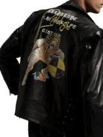 Mens Printed Leather Biker Jacket back side