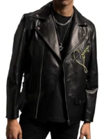 Mens Printed Leather Biker Jacket front