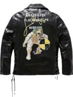 Mens Printed Leather Biker Jacket back side 2