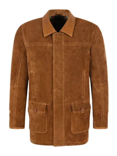 Men’s Leather Car Coat Tan Suede Classic Tailored Soft Real 6360