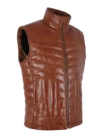 Men’s Leather Chestnut Quilted Puffer Vest Padded Waistcoat Gillet CARLOS (3)