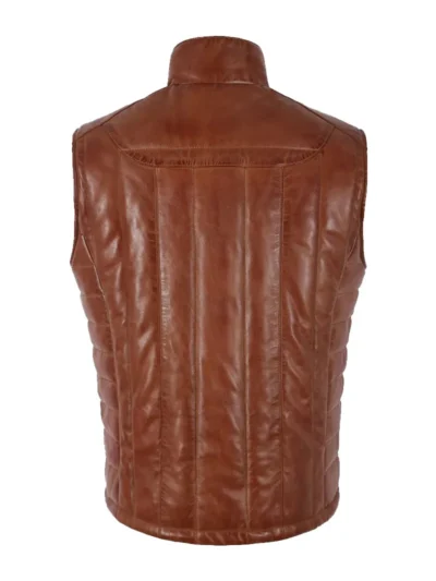 Men’s Leather Chestnut Quilted Puffer Vest Padded Waistcoat Gillet CARLOS (4)