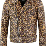 Leopard Print Biker Leather Jacket