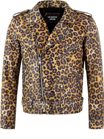 Leopard Print Biker Leather Jacket