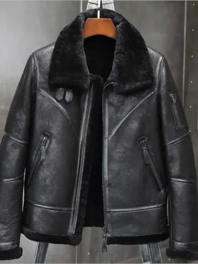 Sheepskin Aviator Jacket - Black Aviator Jacket