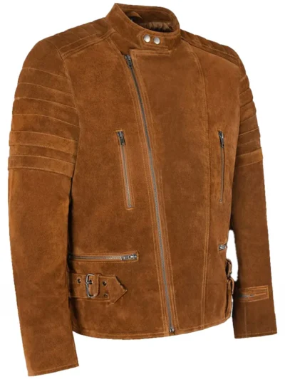 Men's Stylish Cafe Racer Inspired Fashion Jacket Retro Tan Suede Leather (2)
