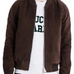 Mens Suede Bomber Jacket Brown
