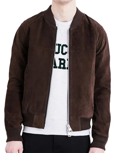 Mens Suede Bomber Jacket Brown