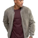 Mens Suede Bomber Jacket Grey - thecreativeleather.com