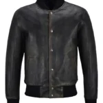 Men’s Varsity Real Leather Jacket Black - thecreativeleather.com