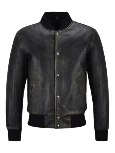 Men’s Varsity Real Leather Jacket Black - thecreativeleather.com