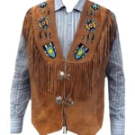 Mens Western Brown Fringe Leather Vest