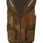Mens Western Leather Vest with Fringes