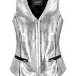 New Fashion Lambskin Slim-fit Silver Foil Waistcoat for Women - Stylish Vest Gilet 5678 (1) - the creative leather