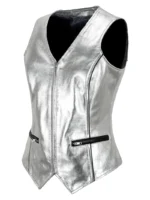 New Fashion Lambskin Slim-fit Silver Foil Waistcoat for Women - Stylish Vest Gilet 5678 (2)
