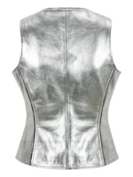 New Fashion Lambskin Slim-fit Silver Foil Waistcoat for Women - Stylish Vest Gilet 5678 (4)