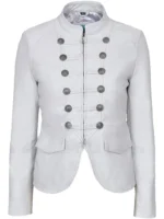 Women's White Military Leather Jacket – Double-Breasted Parade Style Jacket