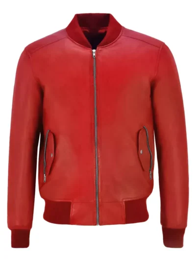 Red Leather Bomber Jacket
