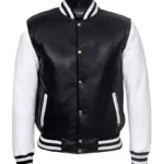 Men's Black & White Varsity Leather Jacket – Classic Letterman Bomber Jacket