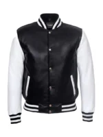 Men's Black & White Varsity Leather Jacket – Classic Letterman Bomber Jacket