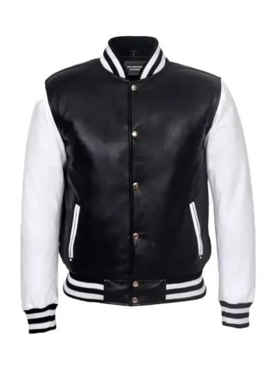 Stylish College DJ Leather Jacket for Black & White Baseball Varsity - thecreativeleather.com