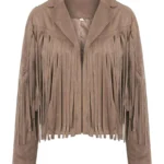 Womens Vintage Cropped Suede Fringe Leather Jacket