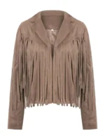 Womens Vintage Cropped Suede Fringe Leather Jacket