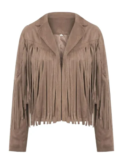 Womens Vintage Cropped Suede Fringe Leather Jacket
