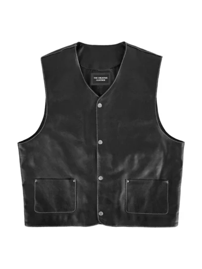 VINTAGE CLASSIC Leather Black Real BIKER COWBOY Vest 5242 (1)