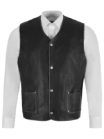 VINTAGE CLASSIC Leather Black Real BIKER COWBOY Vest 5242