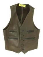 Vintage 60s Mens Brown Motorcycle Biker Leather Vest (2)