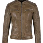 Vintage Style Fashion Jacket Light Dirty Brown Napa Leather Jacket for Women