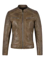 Vintage Style Fashion Jacket Light Dirty Brown Napa Leather Jacket for Women