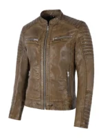 Vintage Style Fashion Jacket Light Dirty Brown Napa Leather Jacket for Women (4)