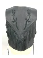 Vintage Womens Fringe Black Leather Biker Vest (3)