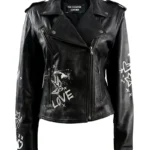 WOMENS Printed BIKER LEATHER JACKET