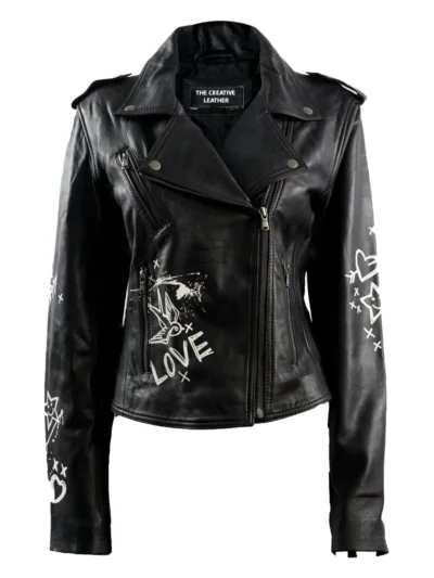 WOMENS Printed BIKER LEATHER JACKET