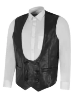 Waistcoat Fabric Back Black Classic Edwardian Leather Vest 3272 (1)