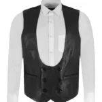 Waistcoat Fabric Back Black Classic Edwardian Leather Vest 3272
