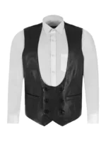 Men's Black Leather Vest – Classic Double-Breasted Formal Leather Waistcoat