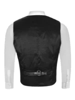 Waistcoat Fabric Back Black Classic Edwardian Leather Vest 3272 (3)