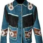 Western Cowboy Blue Suede Leather Jacket - thecreativeleather.com