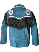Western cowboy Blue Suede Leather Jacket coat (2)