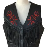 Woman's Black Fringe Leather Biker Vest (1) - the creative leather